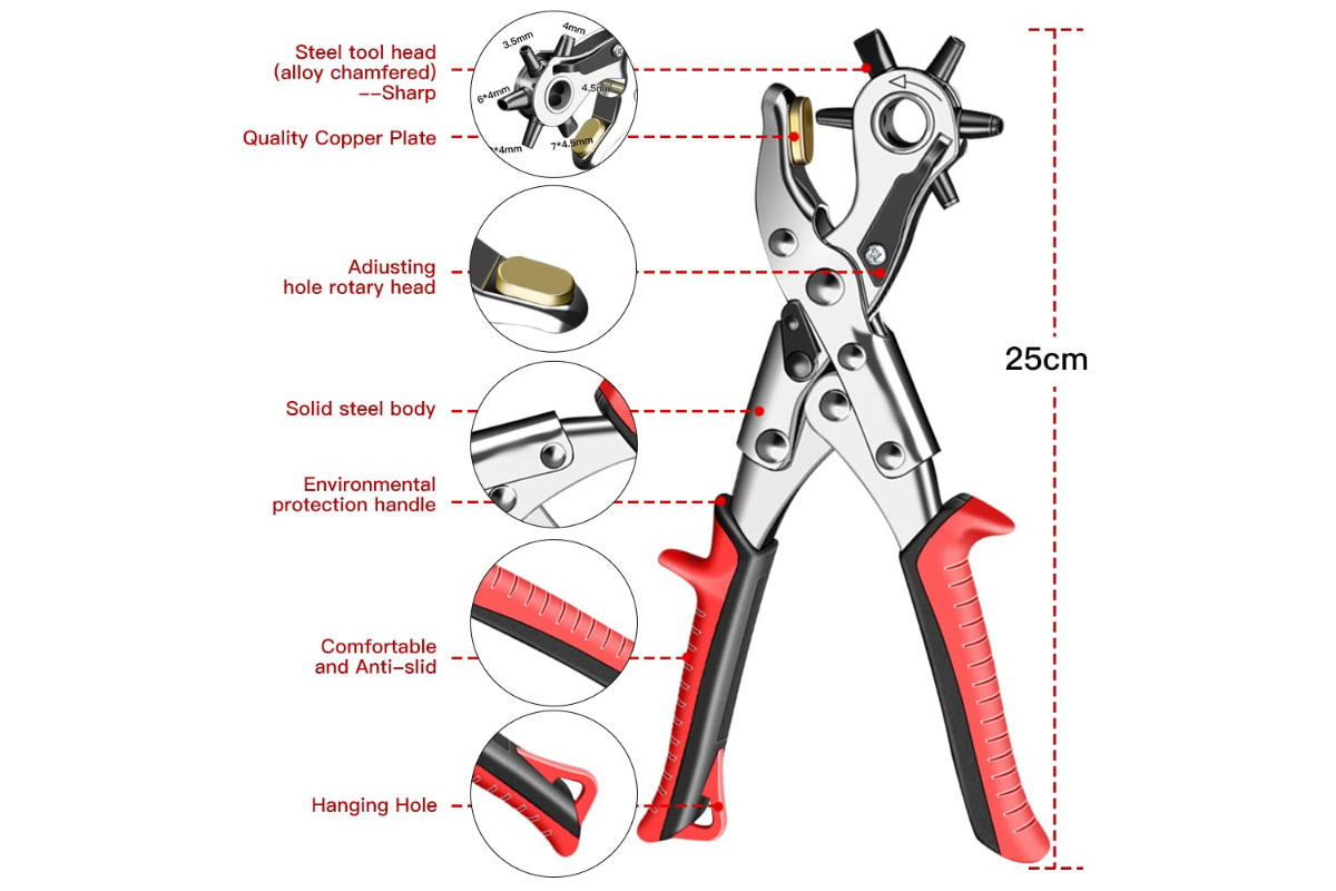 Multi-Purpose Rotary Punch Pliers for Leather & Fabric, 6 Sizes - Image 5