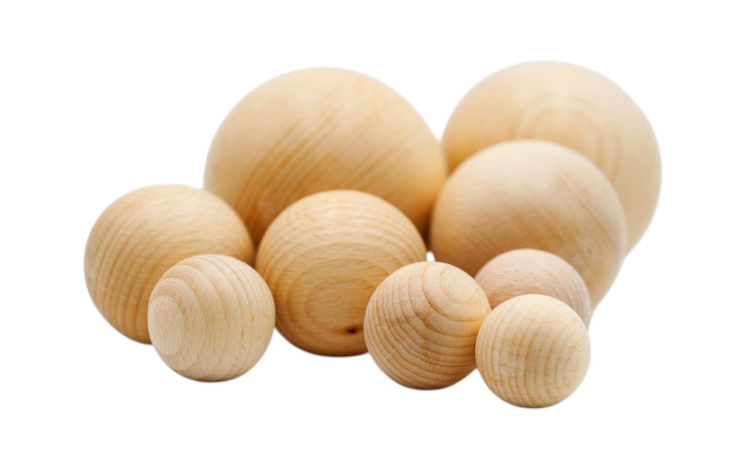 Set of 4 Natural Wooden Balls, Assorted Sizes (10, 8, 6, 4 cm)