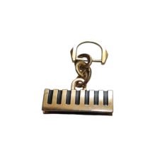 Double-Sided Gold Key Fob Hardware - Piano Keyboard & Textured End Cap for Fabric Straps 5 cm Width