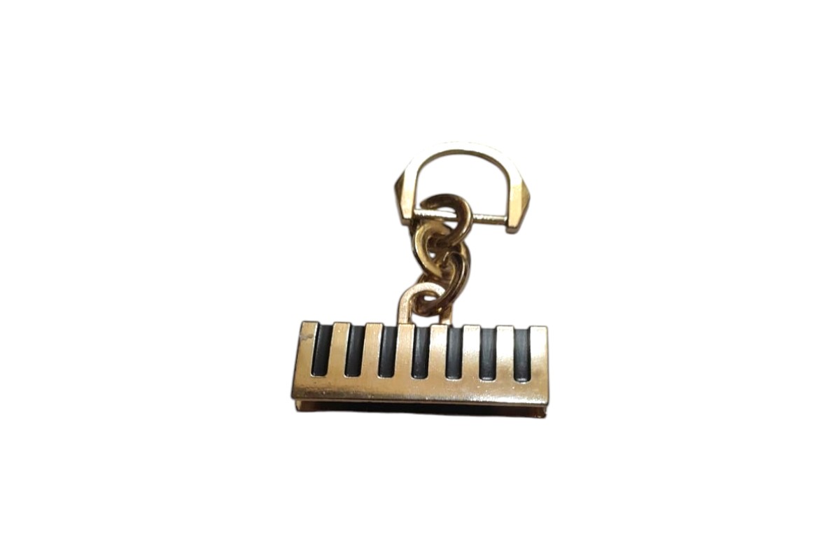 Double-Sided Gold Key Fob Hardware - Piano Keyboard & Textured End Cap for Fabric Straps 5 cm Width