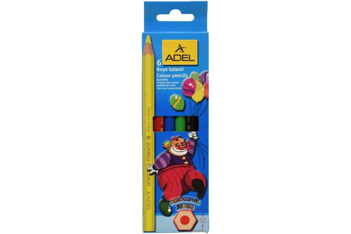 ADEL Jumbo Hexagonal Colour Pencils - 6-Color Set