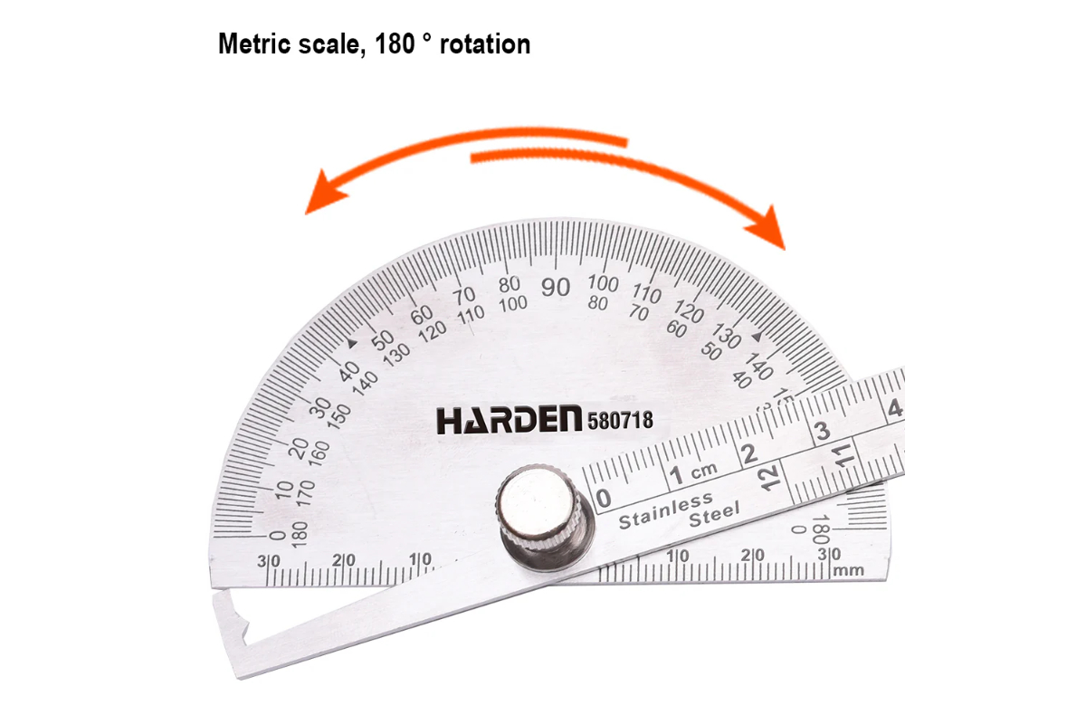 Harden Stainless Steel Bevel Protractor and Ruler - 180° Angle & Length Measurement Tool - Image 3