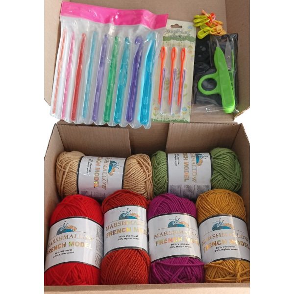 Comprehensive Crochet Kit for Beginners & Pros – 6 Colorful Yarn Skeins & Essential Tools  Export to Sheets