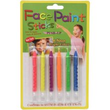 6 Neon Bright Colors Face Paint Sticks - Easy Apply & Remove