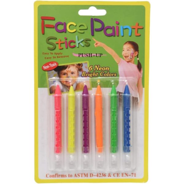 6 Neon Bright Colors Face Paint Sticks – Easy Apply & Remove