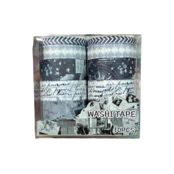 Vintage Black and White Washi Tape Set – 10 PCS
