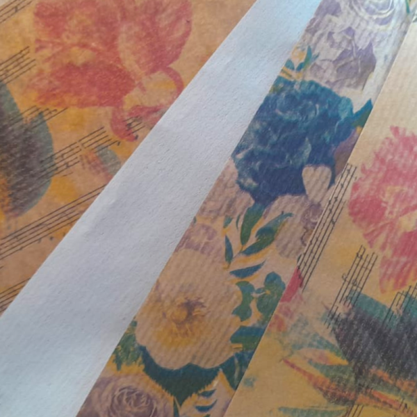 5 Sheets of Vintage Floral & Music Note Kraft Wrapping Paper | 70cm x 1 Meter | For Gifts & Crafting