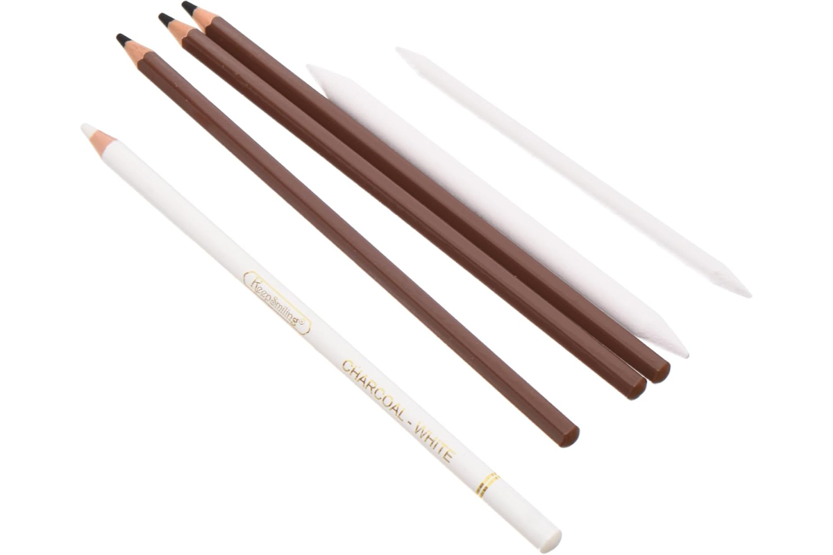 7 Pcs Charcoal Pencil Drawing Kit - Soft/Medium Charcoal, White Pencil, Kneadable Eraser & Blending Stumps - Extra Smooth Artist Quality - Image 4