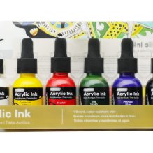 Mont Marte Premium Acrylic Ink Set - 6 Vibrant Water-Resistant Colors (20ml Bottles)