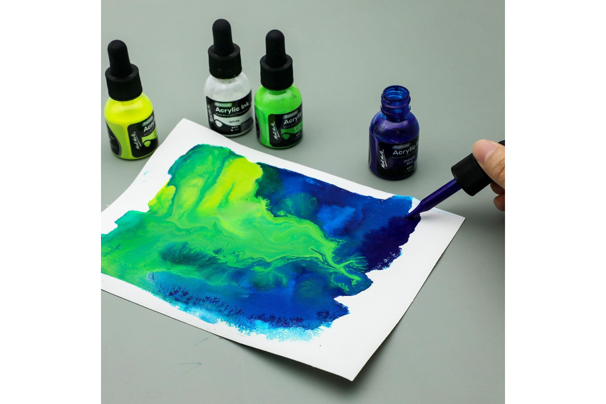 Mont Marte Premium Acrylic Ink Set - 6 Vibrant Water-Resistant Colors (20ml Bottles) - Image 3