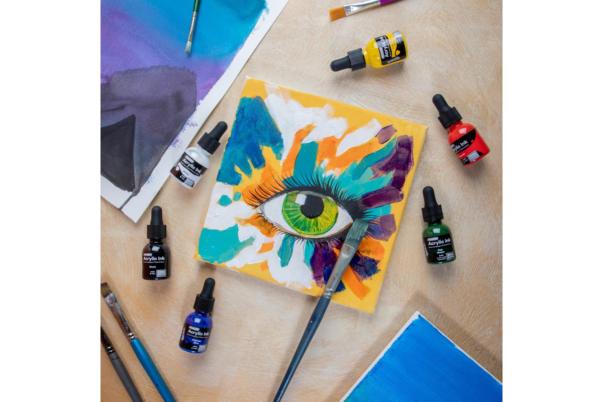 Mont Marte Premium Acrylic Ink Set - 6 Vibrant Water-Resistant Colors (20ml Bottles) - Image 4