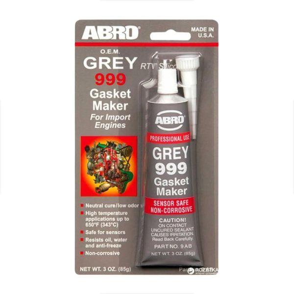 ABRO Grey 999 RTV Silicone Gasket Maker – High-Temp & Sensor Safe (3 oz)
