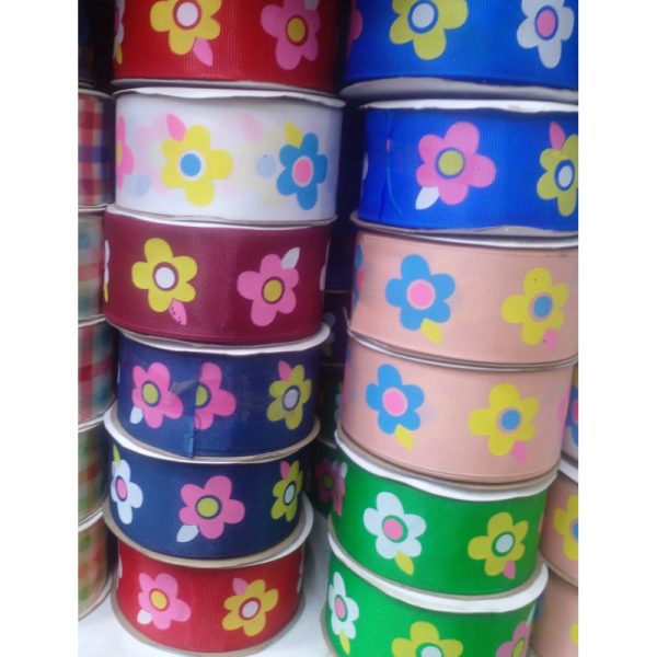 Colorful Floral Printed Grosgrain Ribbon – 4cm Wide – 40 Yards Roll