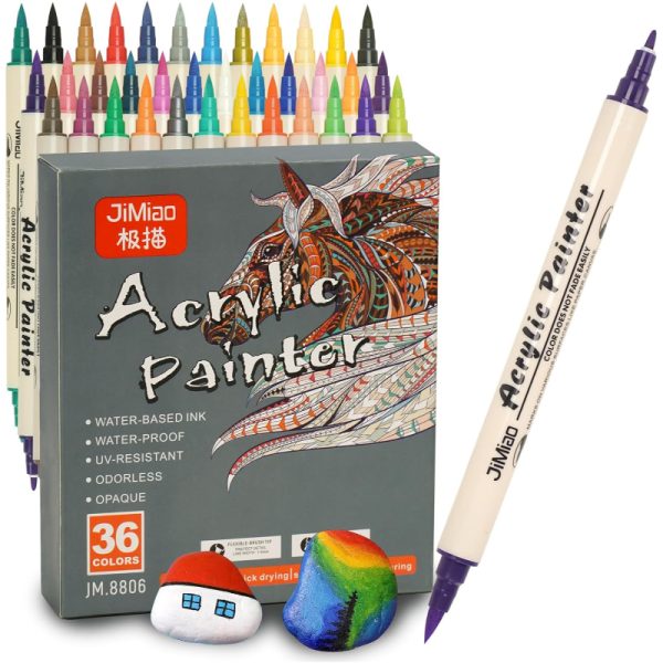 36 Colors Dual-Tip Acrylic Paint Markers Set – Waterproof Art Pens for Glass, Rock, Canvas, and DIY Phone Cases