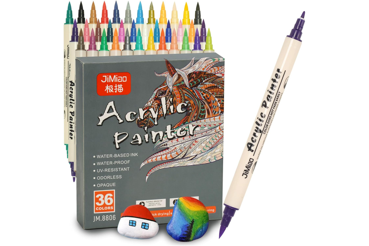36 Colors Dual-Tip Acrylic Paint Markers Set - Waterproof Art Pens for Glass, Rock, Canvas, and DIY Phone Cases