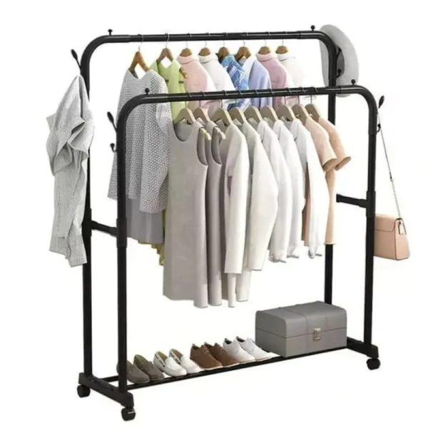 Multifunctional Double-Rail Garment Rack – 35KG Capacity with Wheels