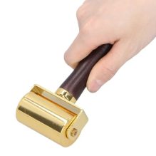 Leather Edge Roller & Glue Laminating Press Tool - Wood Handle & Gold-Plated Steel