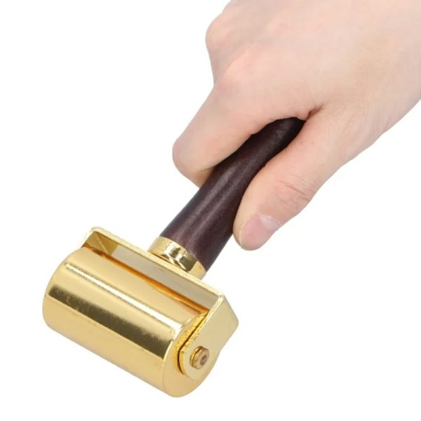 Leather Edge Roller & Glue Laminating Press Tool – Wood Handle & Gold-Plated Steel