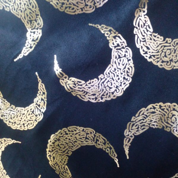 Turkish Laser Velvet Fabric – Golden Crescent Pattern – 160cm Width