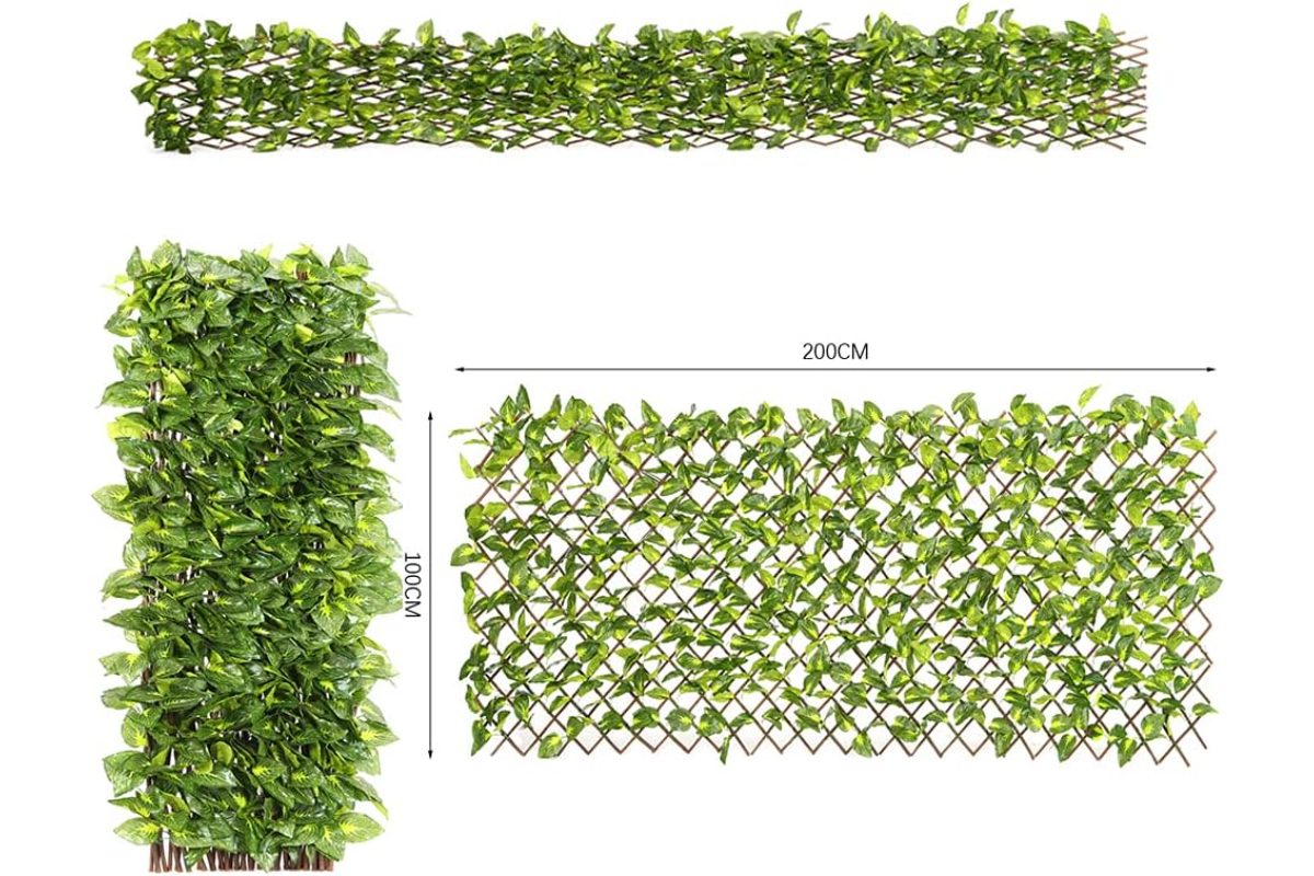 Expandable Faux Ivy Privacy Fence - Willow Wood Lattice with Artificial Greenery for Outdoor/Indoor Decor