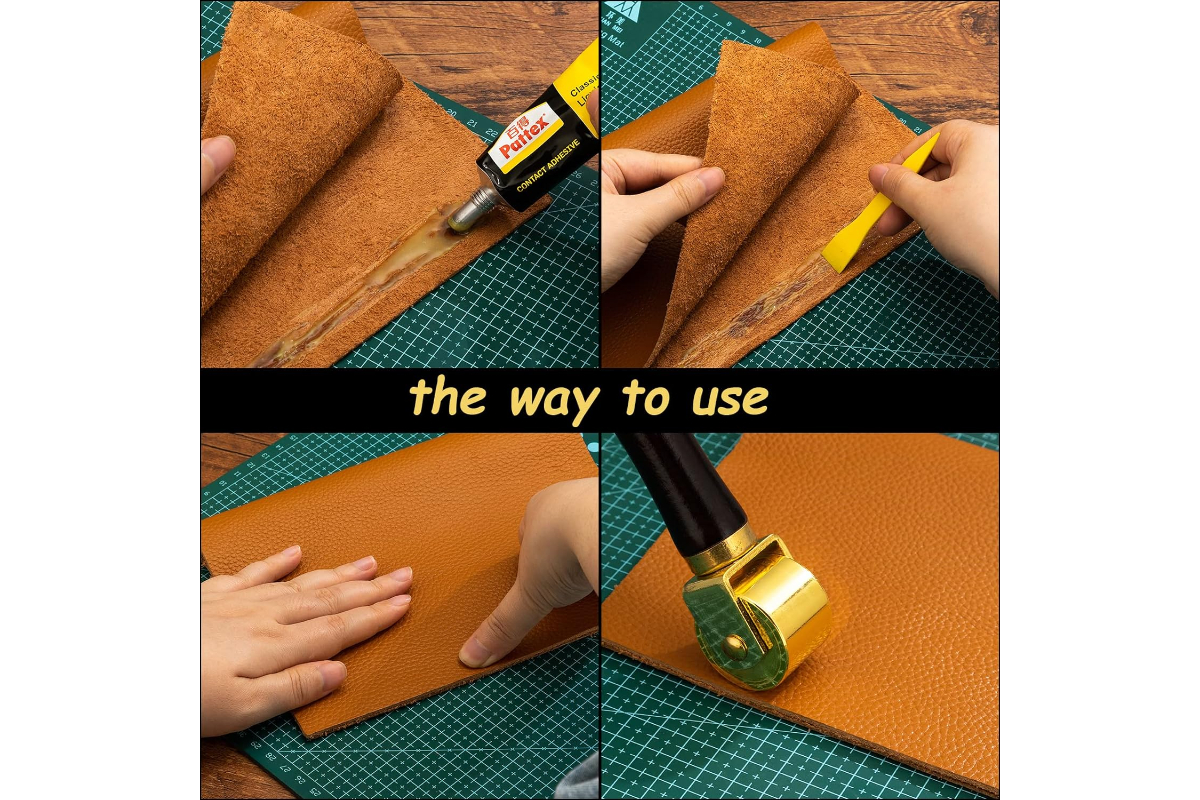 Leather Edge Roller & Glue Laminating Press Tool - Wood Handle & Gold-Plated Steel - Image 3