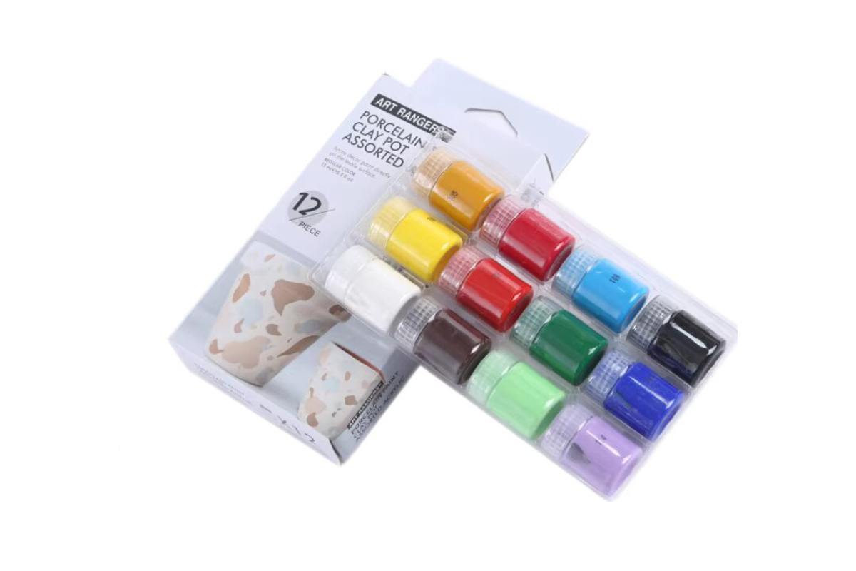 Art Rangers Porcelain & Clay Pot Acrylic Paint Set - 12 Vibrant Colors