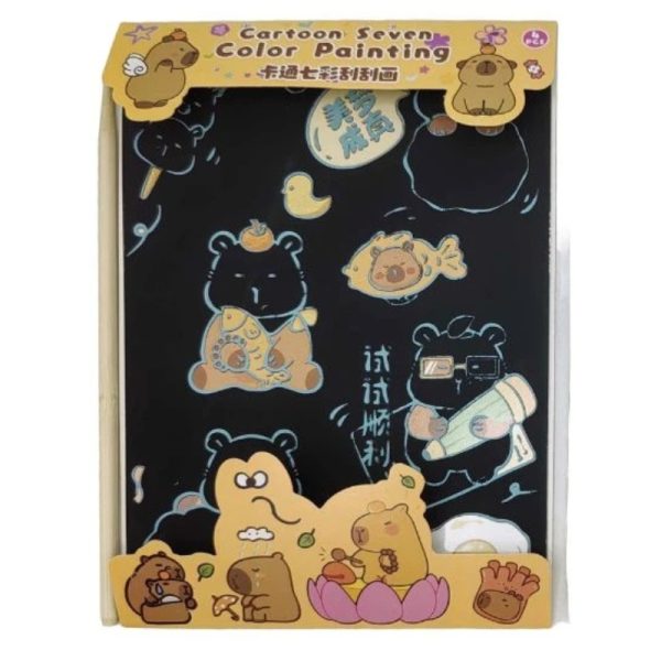 Cartoon Seven Color Scratch Painting – Capybara (4 Sheets, 17.5×13 cm)