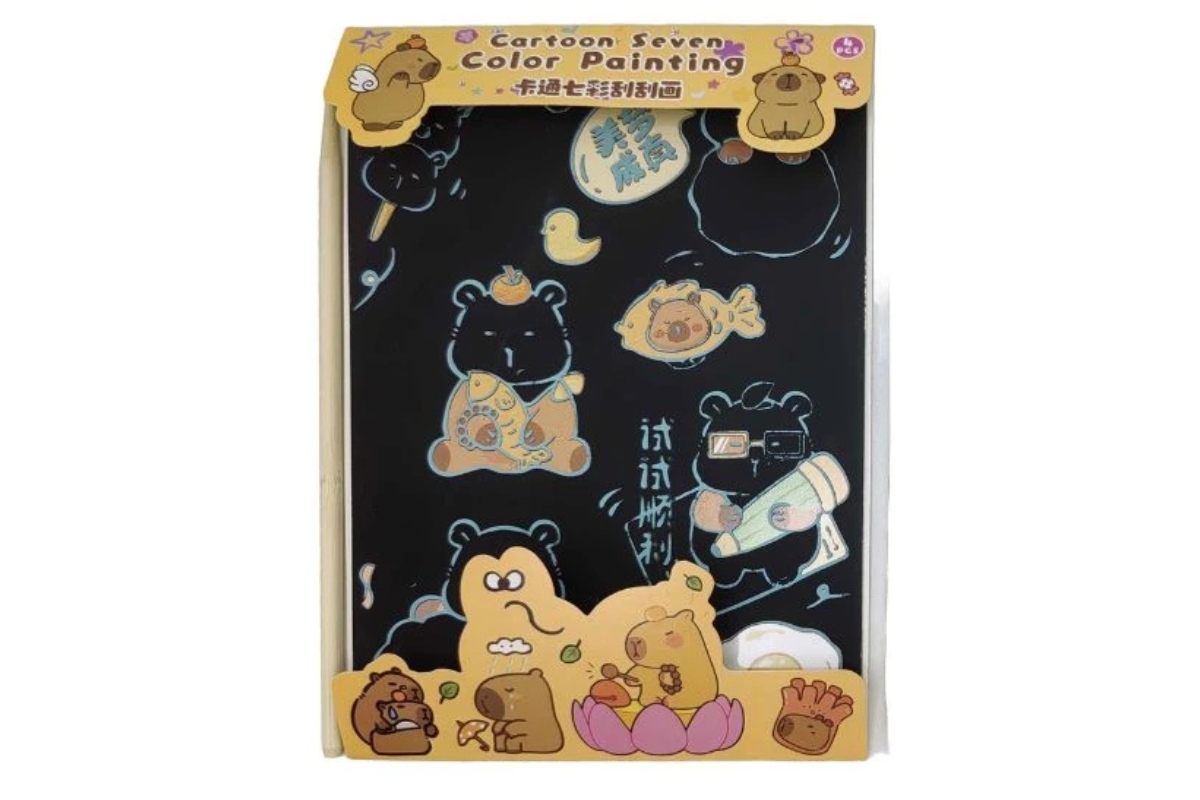 Cartoon Seven Color Scratch Painting - Capybara (4 Sheets, 17.5x13 cm)