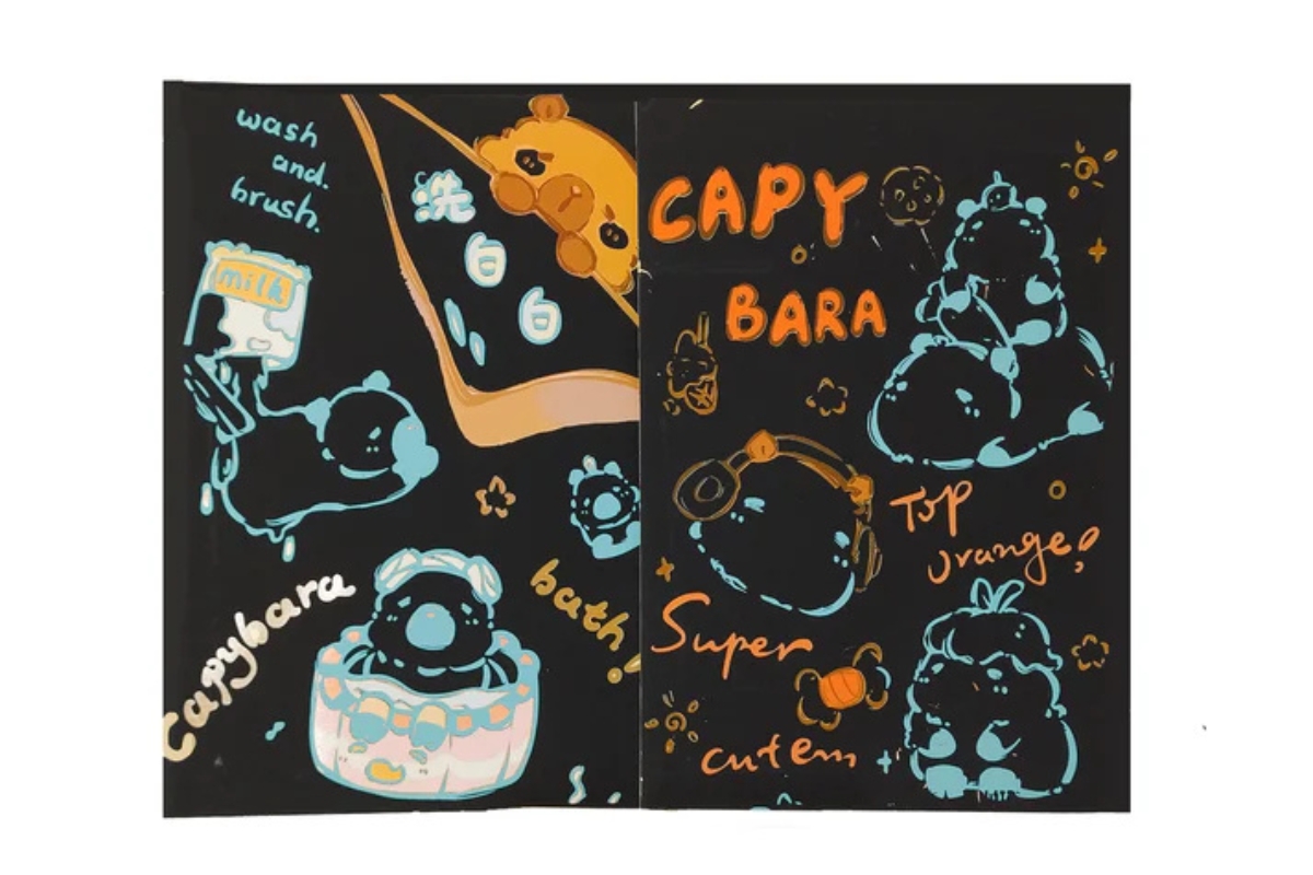 Cartoon Seven Color Scratch Painting - Capybara (4 Sheets, 17.5x13 cm) - Image 3