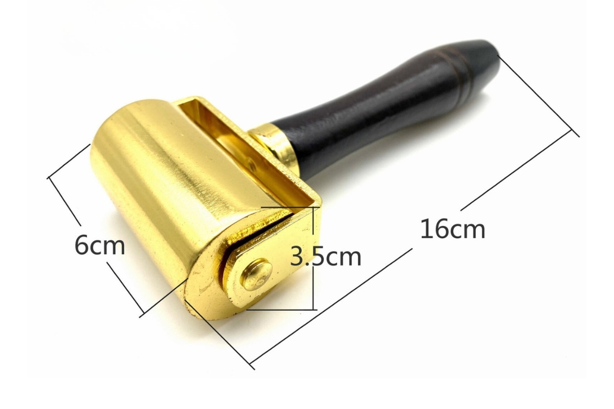 Leather Edge Roller & Glue Laminating Press Tool - Wood Handle & Gold-Plated Steel - Image 4