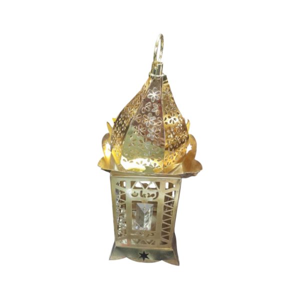 Classic Golden Ramadan Fanous with Islamic Patterns & Crystal Accent