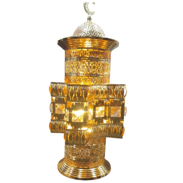 Luxury Golden Ramadan Lantern with Geometric Crystal Design