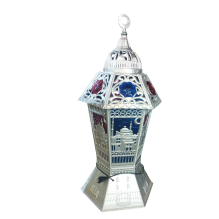 Classic Metallic Ramadan Lantern - Silver with decorative cutouts and mosque engravings