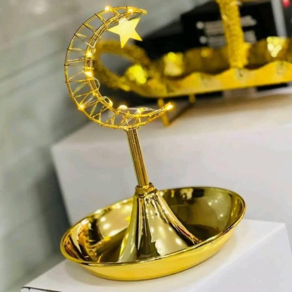 Golden Date Serving Dish with Warm LED Glow