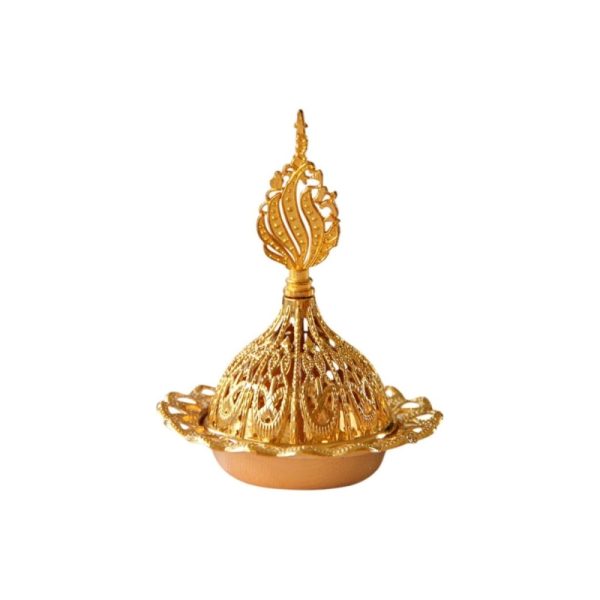 Royal Golden Filigree Brass Incense Burner – Handcrafted Traditional Design
