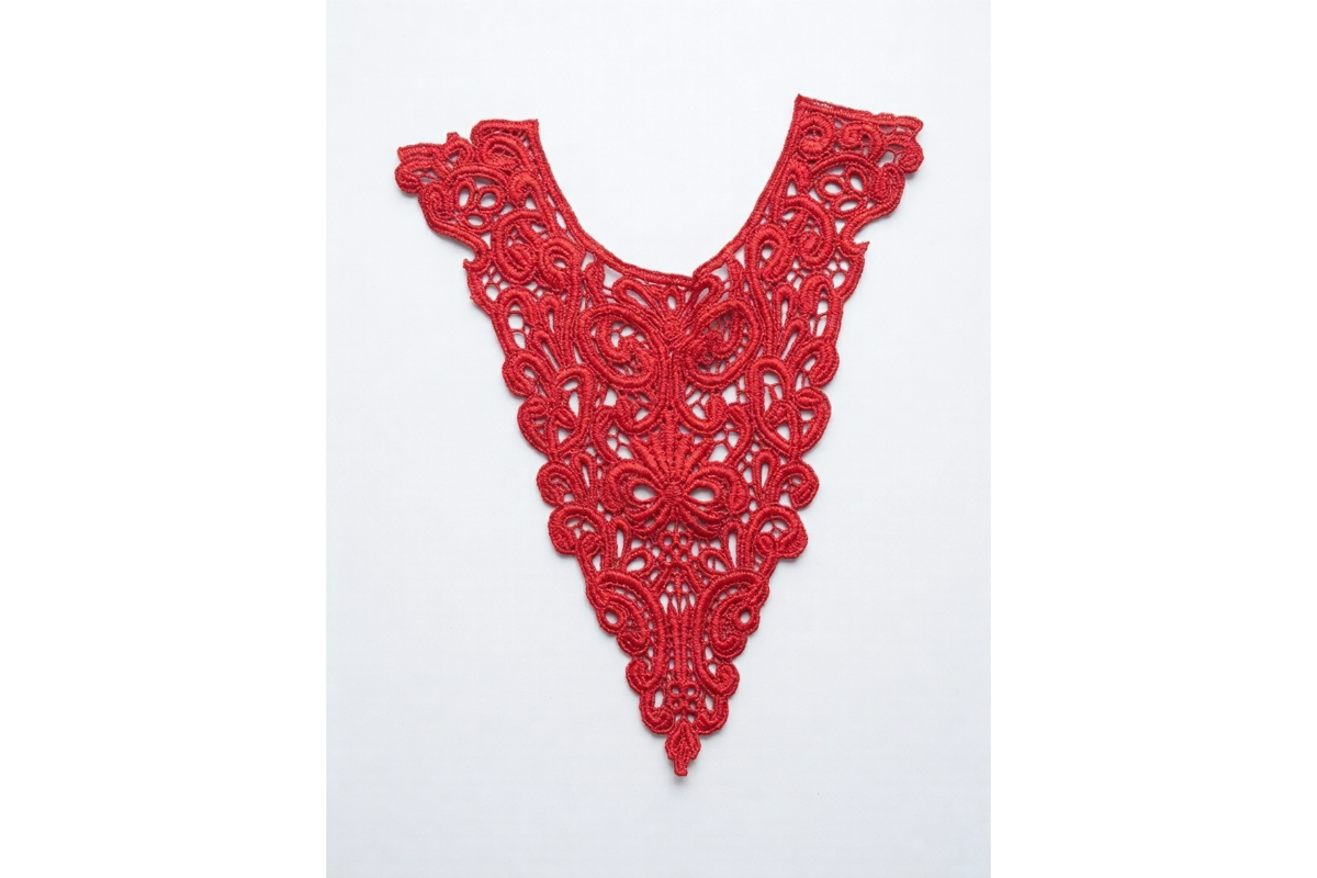 Antique Gold Lace and red Applique - Elegant Victorian Embroidery Patch - Image 3