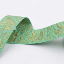 5cm Elephant Pattern Gold Embroidered Jacquard Ribbon - Mint Green Trim
