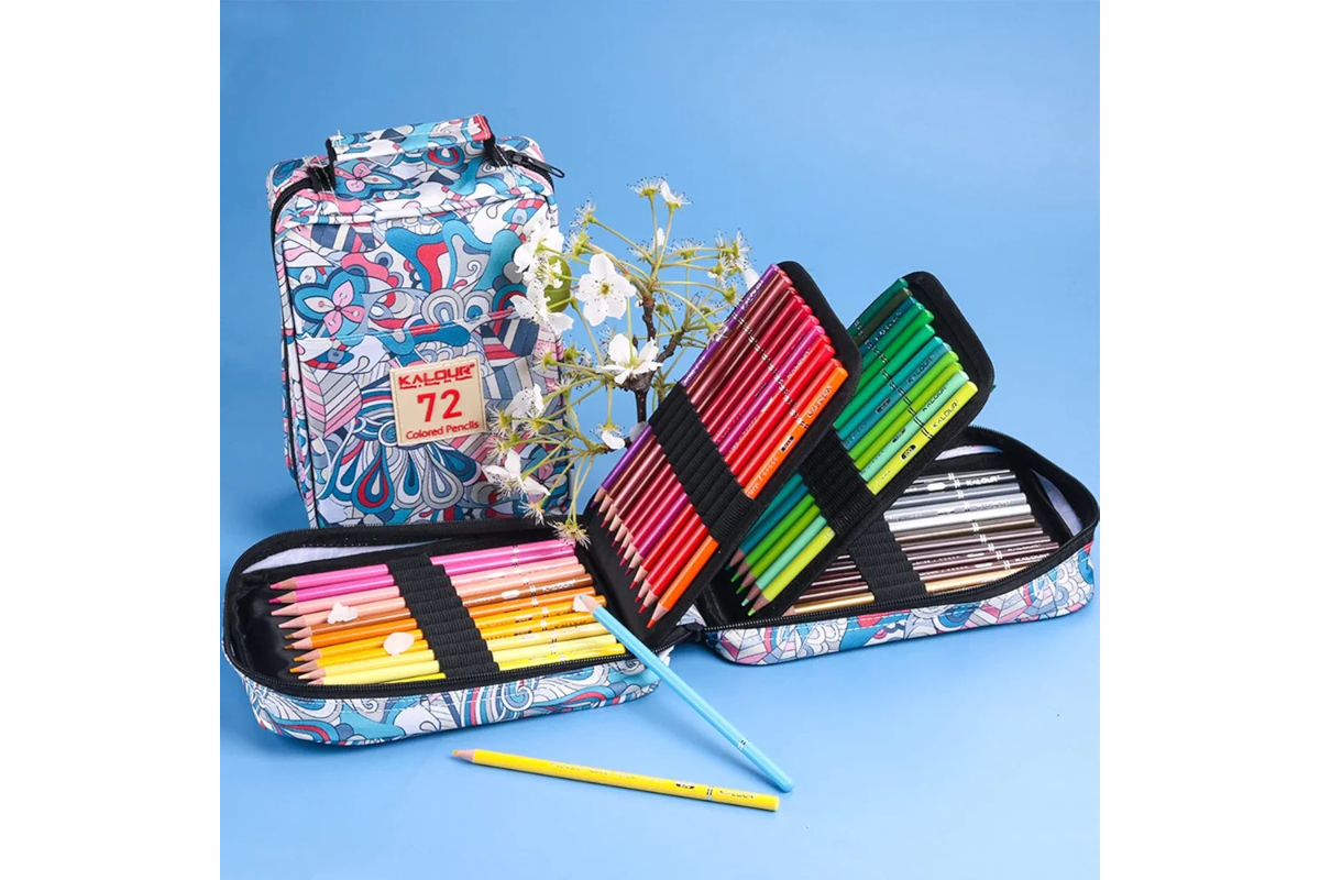 KALOUR Professional Colored Pencils Set - 72 Colors with Patterned Carrying Case.