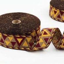 3cm Geometric Triangle Jacquard Woven Ribbon - Elegant Brown & Gold Trim