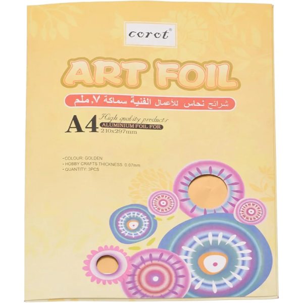 Corot KLLBZ-0001 A4 Premium Quality Gold Foil Art Paper, Pack of 3, 210 x 297mm, for Arts, Crafts, Drawing, Decoration and Craft Projects – Gold