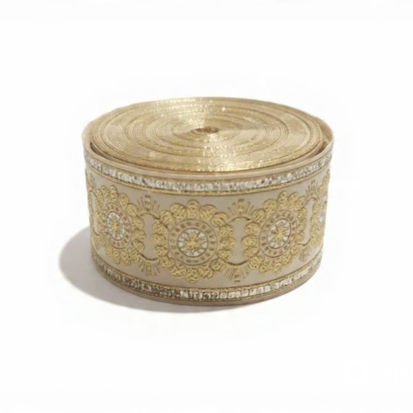 Elegant Gold Floral Embroidered Lace Trim – 5cm Width – for Sewing and DIY Crafts