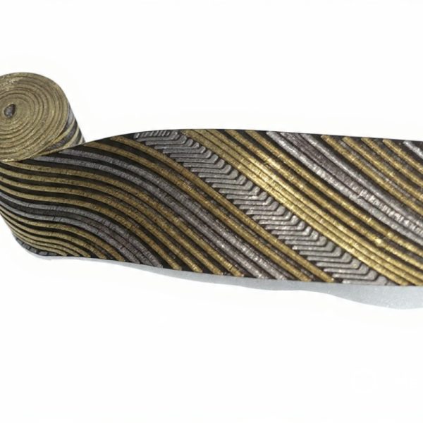 Premium 6cm Jacquard Decorative Ribbon – Gold & Silver Wavy Geometric Pattern