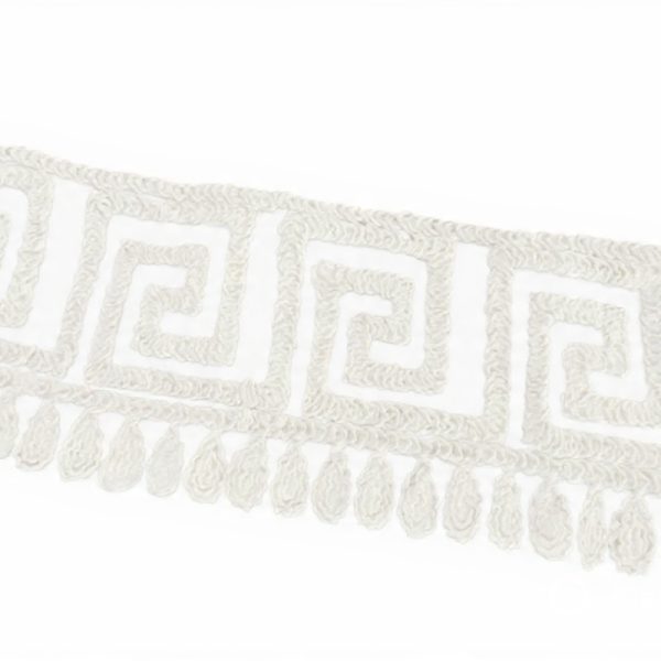 12cm Greek Key (Versace Style) Embroidered Trim with Teardrop Fringe