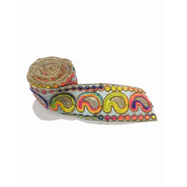 Colorful Hand-Embroidered Canvas Ribbon (7 cm Width) – Perfect for Crafts & Fashion