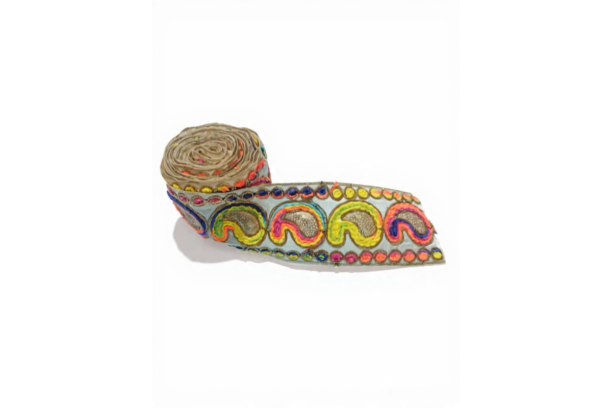 Colorful Hand-Embroidered Canvas Ribbon (7 cm Width) - Perfect for Crafts & Fashion