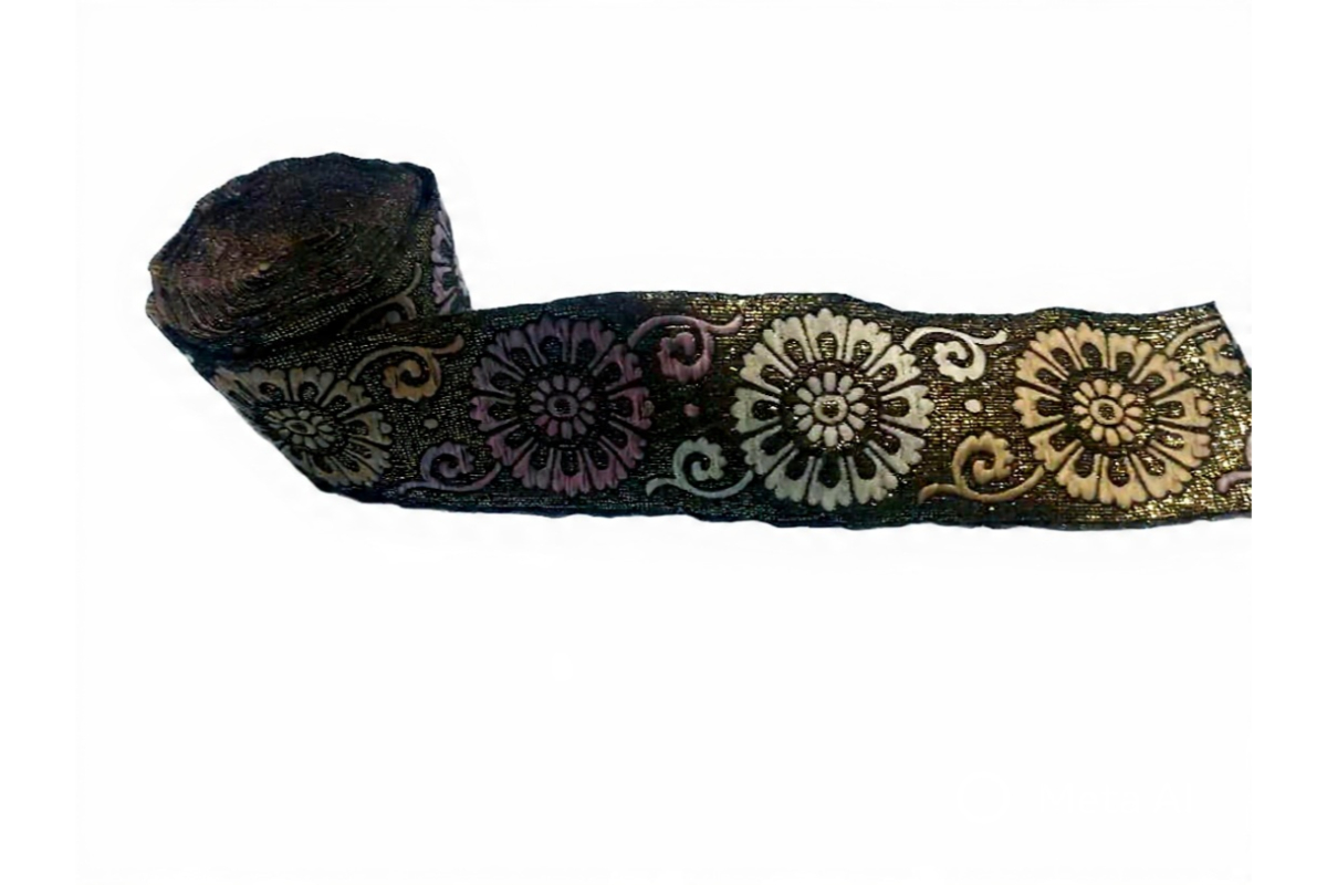 7cm Floral Embroidered Jacquard Ribbon - Gold & Silver Metallic Trim - Vintage Style - Image 3