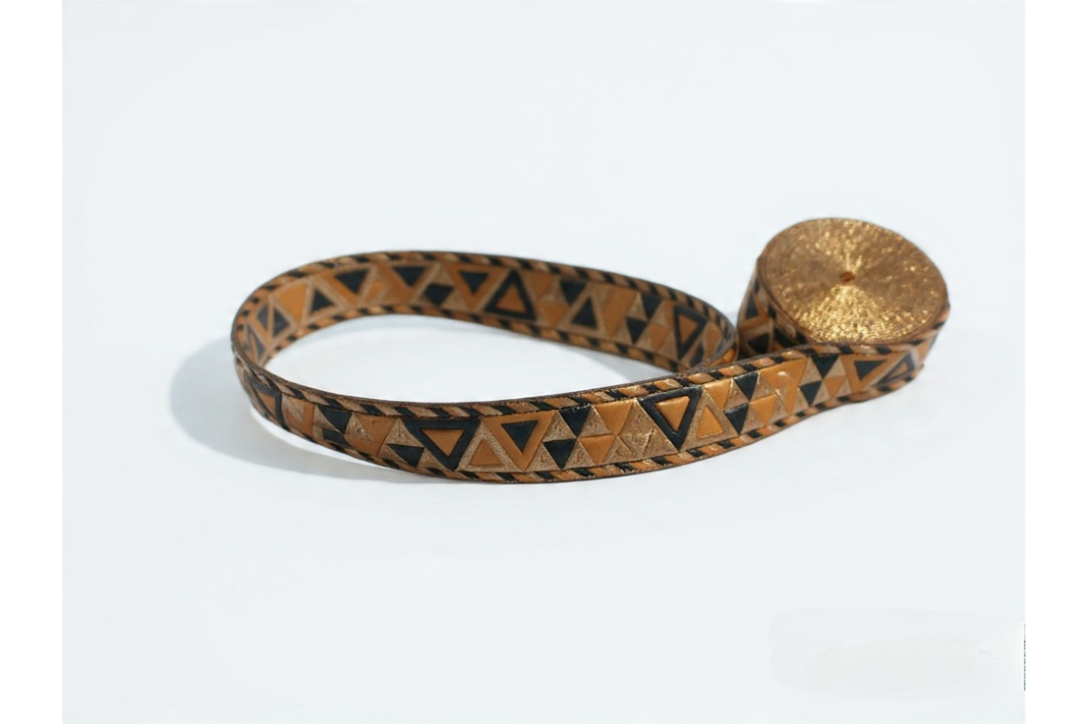 3cm Geometric Triangle Jacquard Woven Ribbon - Elegant Brown & Gold Trim - Image 3