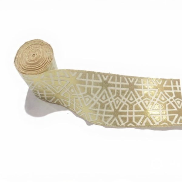 Gold Geometric Jute Burlap Ribbon (6.5 cm Width)