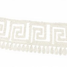 12cm Greek Key (Versace Style) Embroidered Trim with Teardrop Fringe