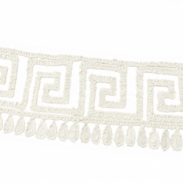 12cm Greek Key (Versace Style) Embroidered Trim with Teardrop Fringe